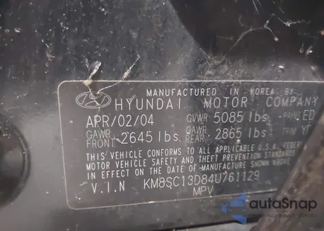 2004 Hyundai Santa Fe Gls z USA, uszkodzony, nr VIN KM8SC13D84U761129